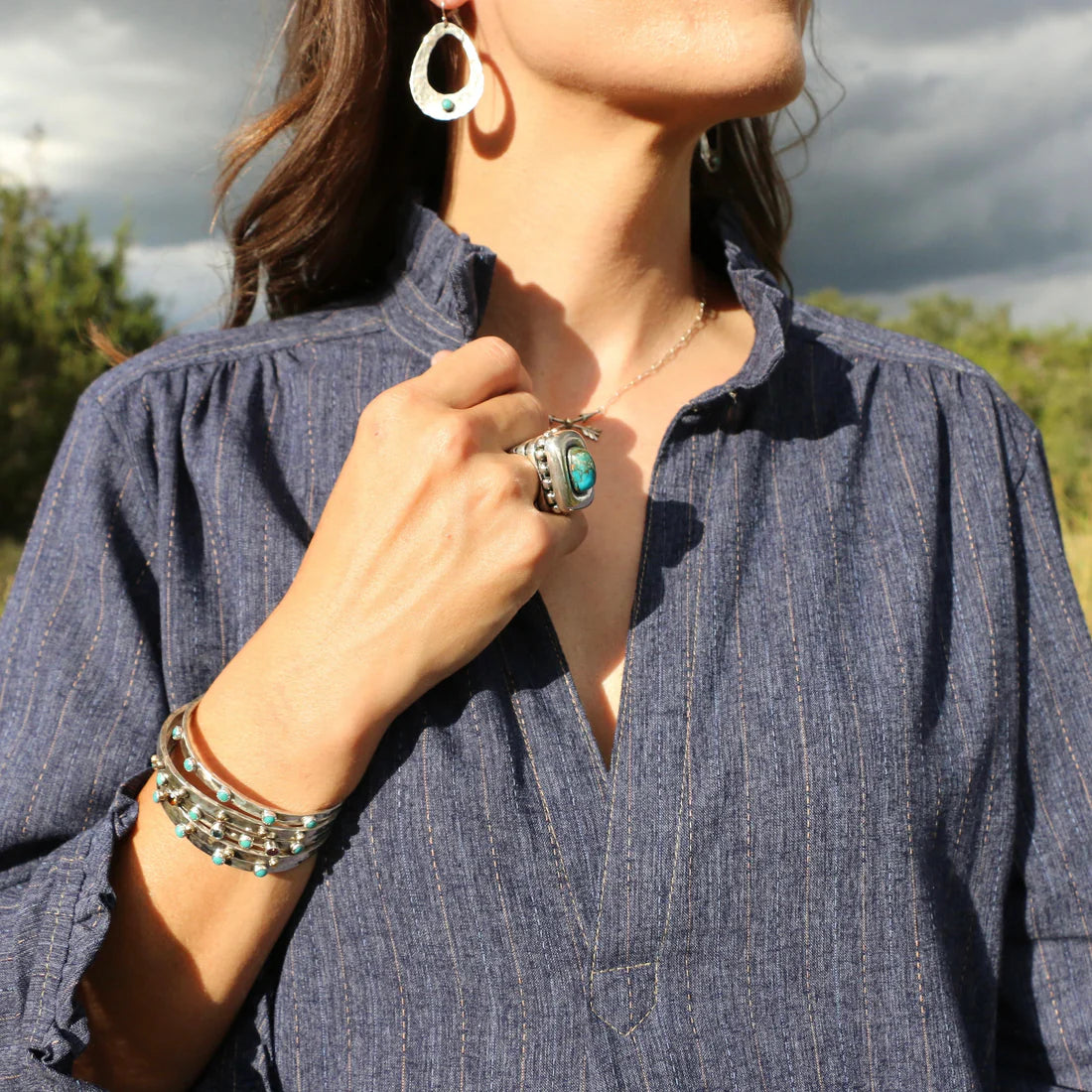 Ruffle Collar Shirt - Denim