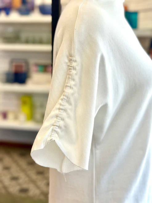 Simple Knit Funnel Neck Top - White
