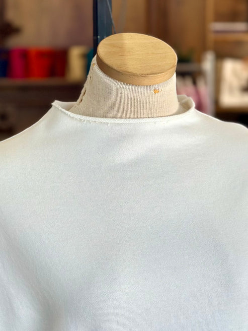 Simple Knit Funnel Neck Top - White