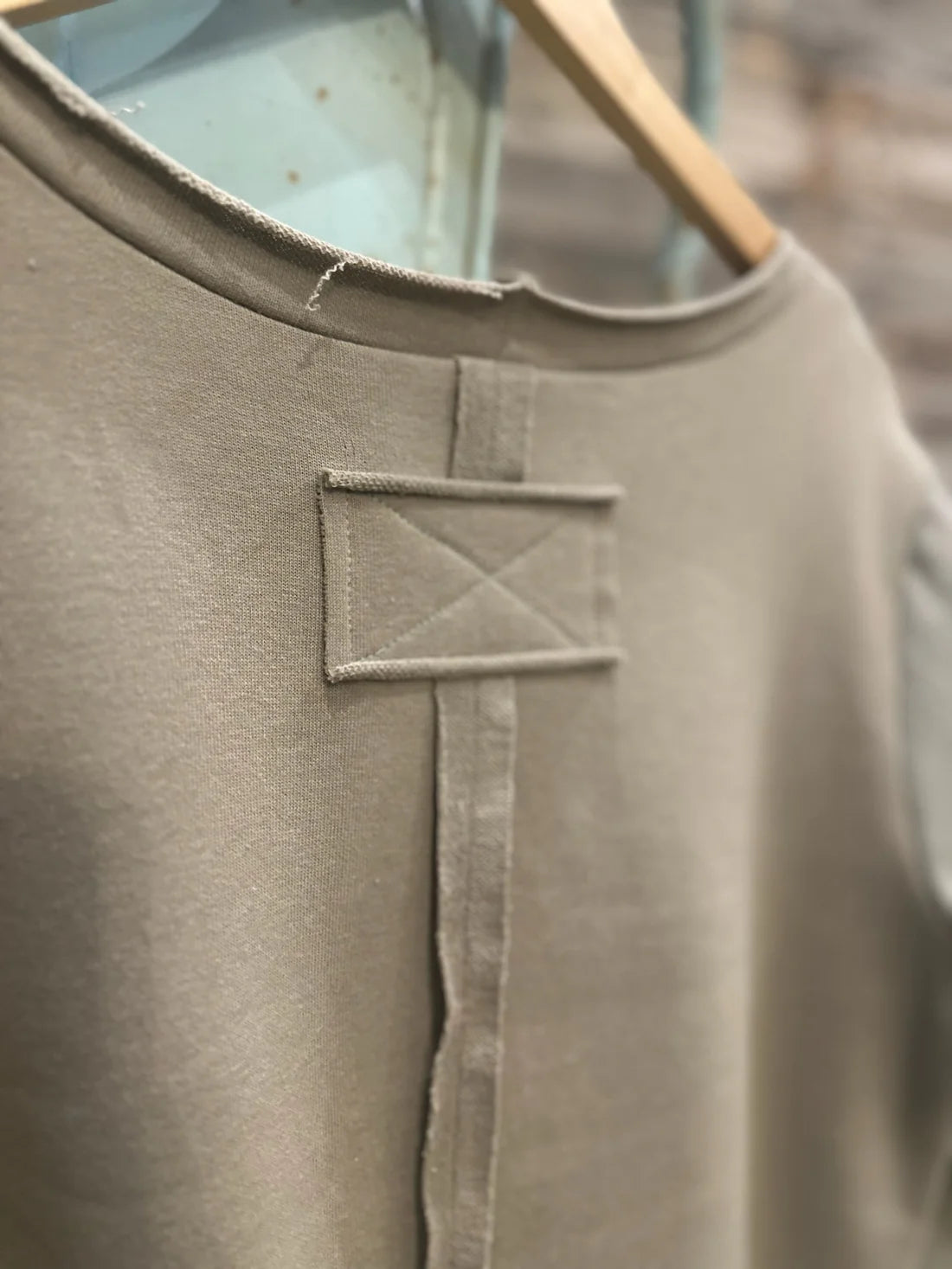 Knit Top with Puff Sleeve - Khaki/Tiny Stripe