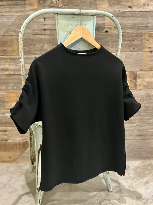 Simple Knit Funnel Neck Top - Black