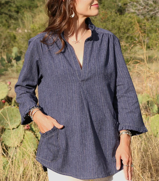 Ruffle Collar Shirt - Denim