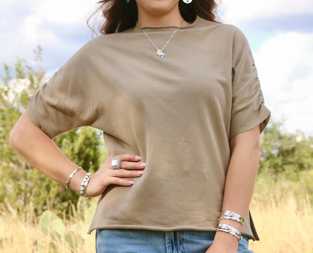 Simple Knit Funnel Neck Top - Khaki