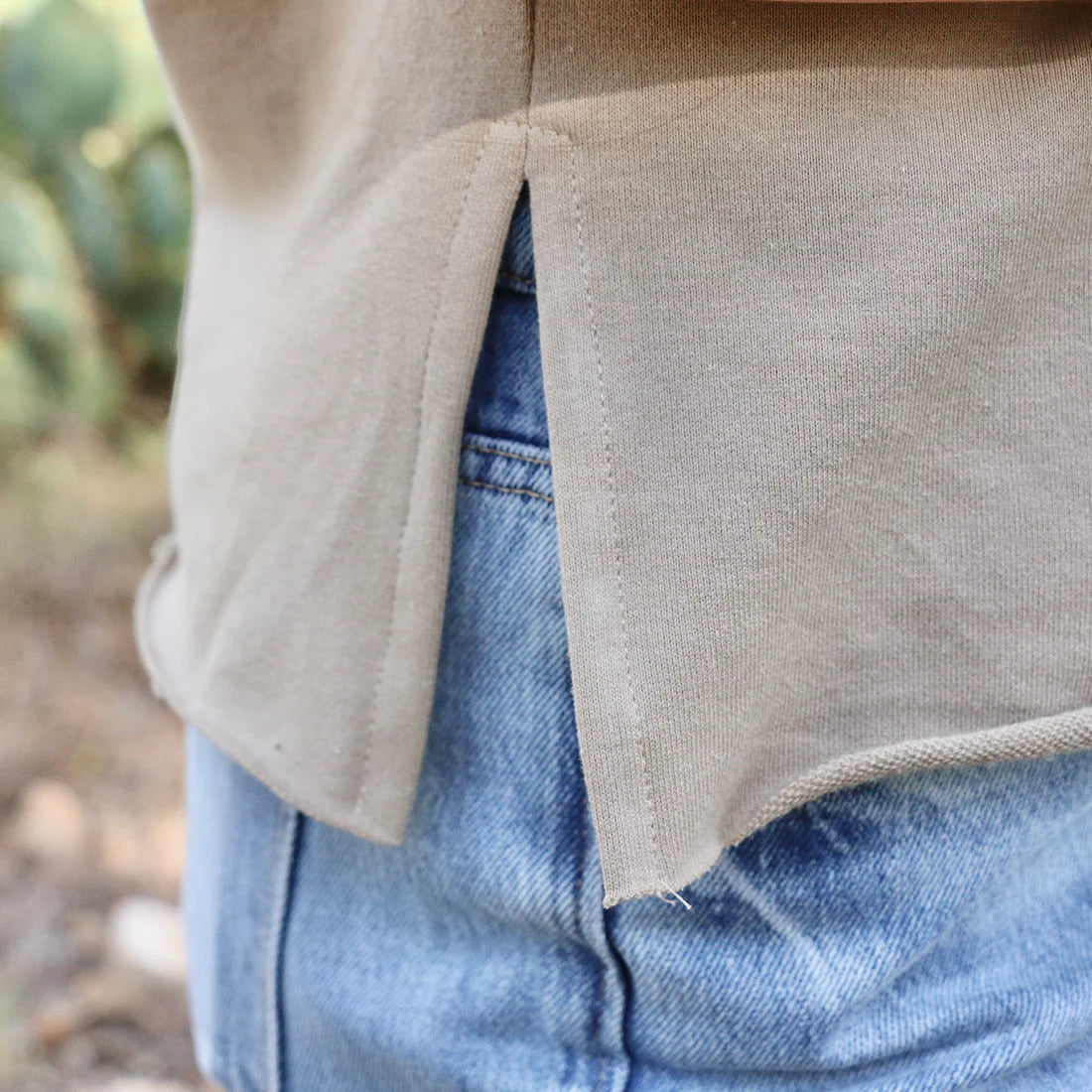 Simple Knit Funnel Neck Top - Khaki
