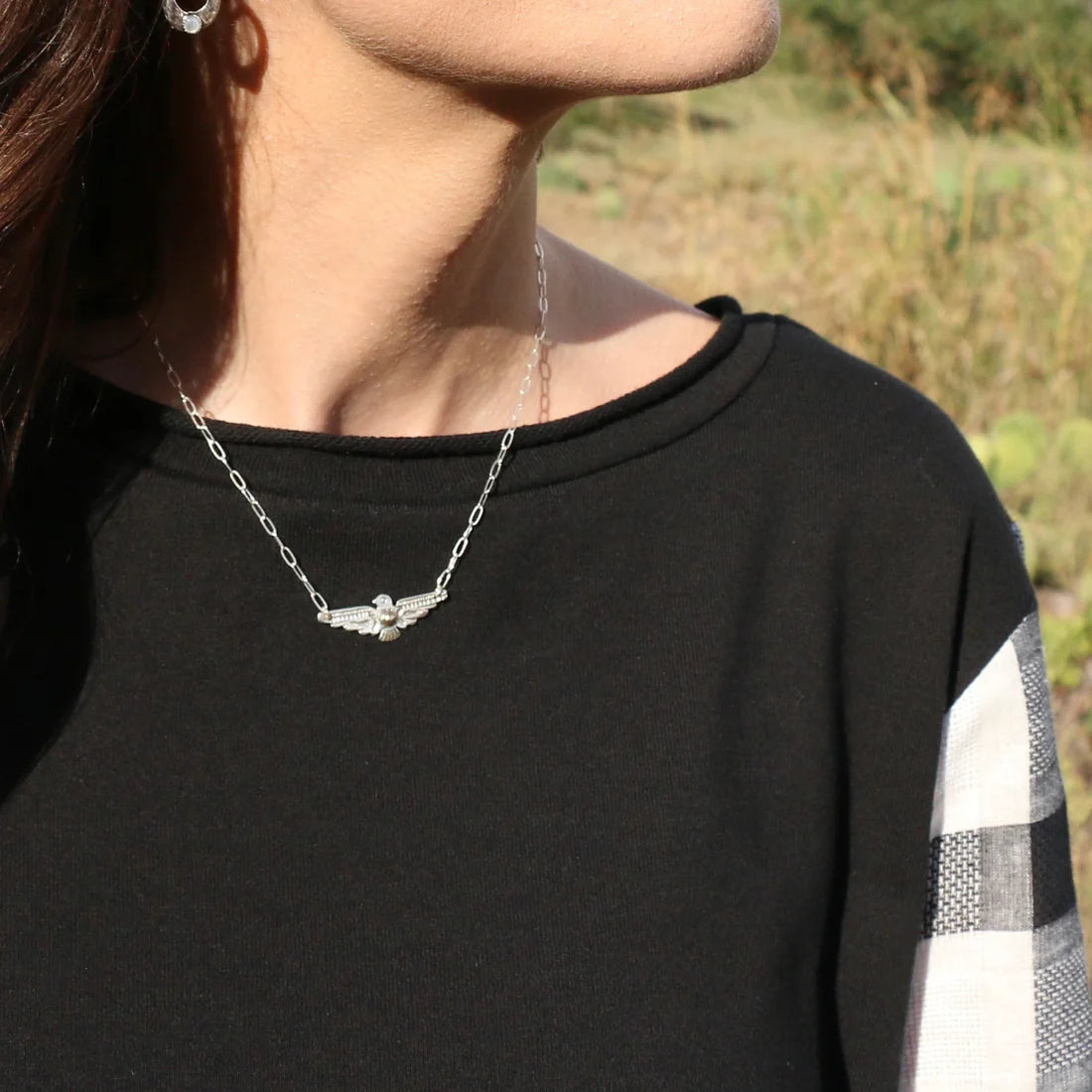 Knit Top with Puff Sleeve - Black Plaid