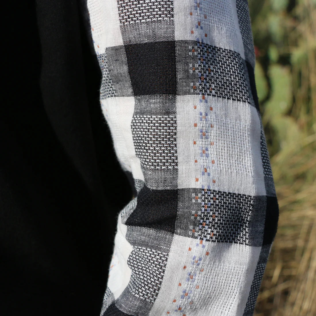 Knit Top with Puff Sleeve - Black Plaid