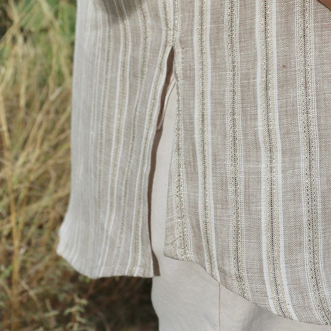 Ruffle Collar Shirt - Lurex Gold Stripe