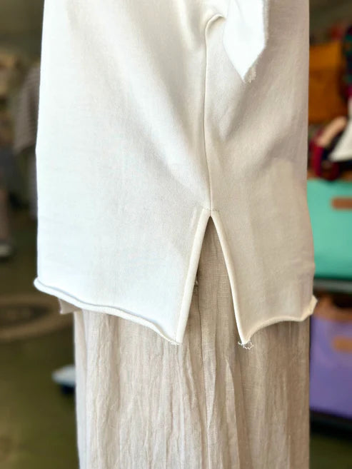 Simple Knit Funnel Neck Top - White
